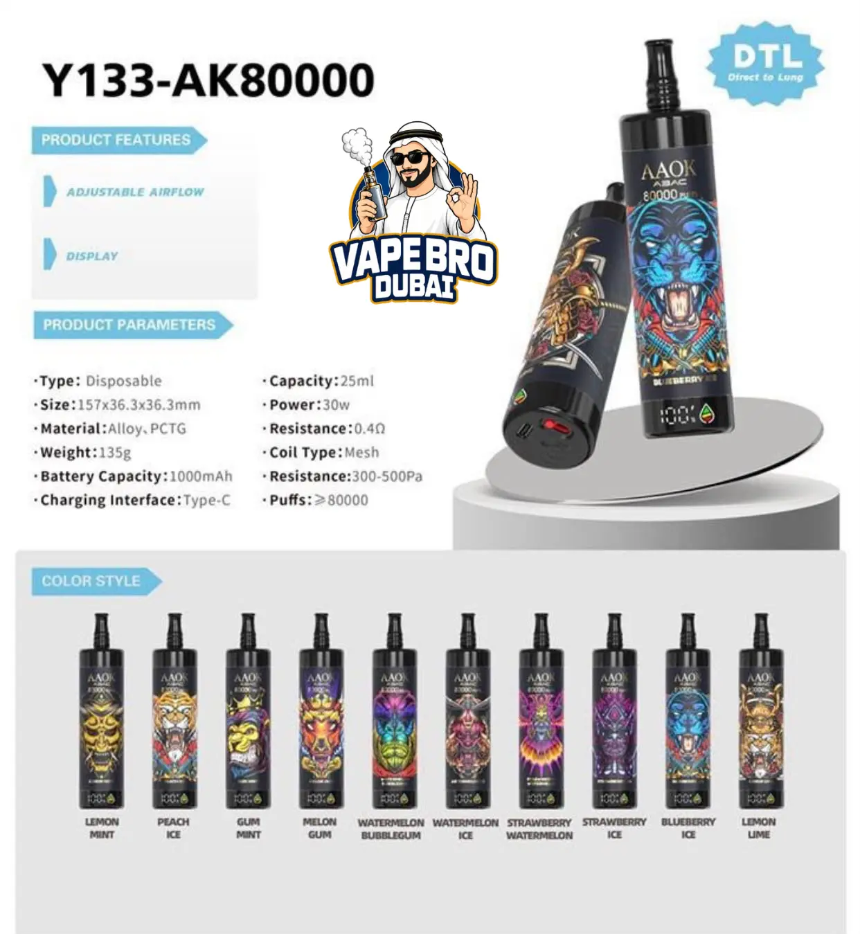 AAOK 80000 Puffs Shisha Vape in dubai