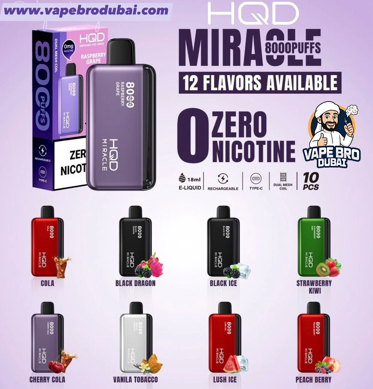 HQD Miracle 8000 Puffs Zero Nicotine