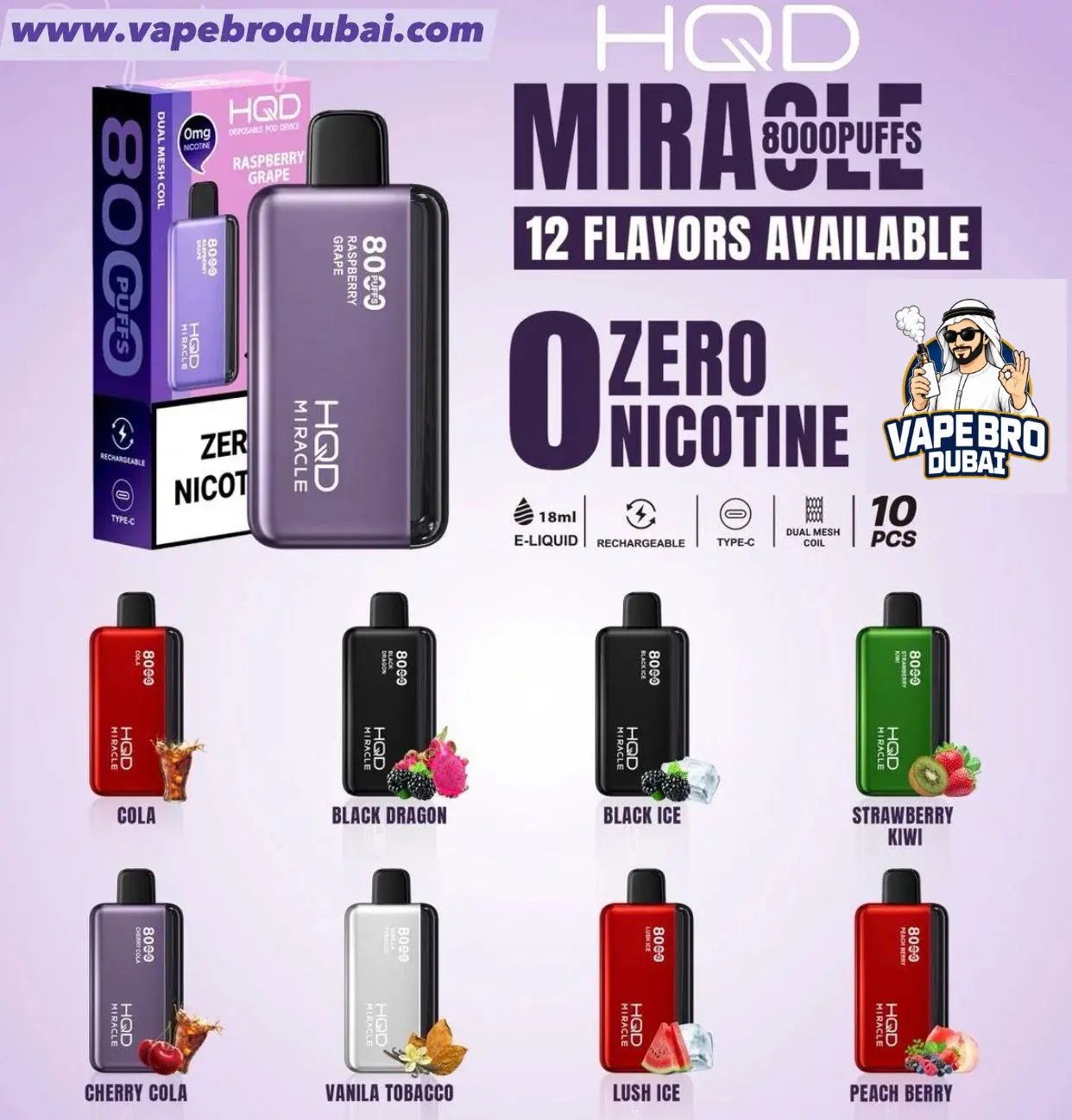 HQD Miracle 8000 Puffs Zero Nicotine