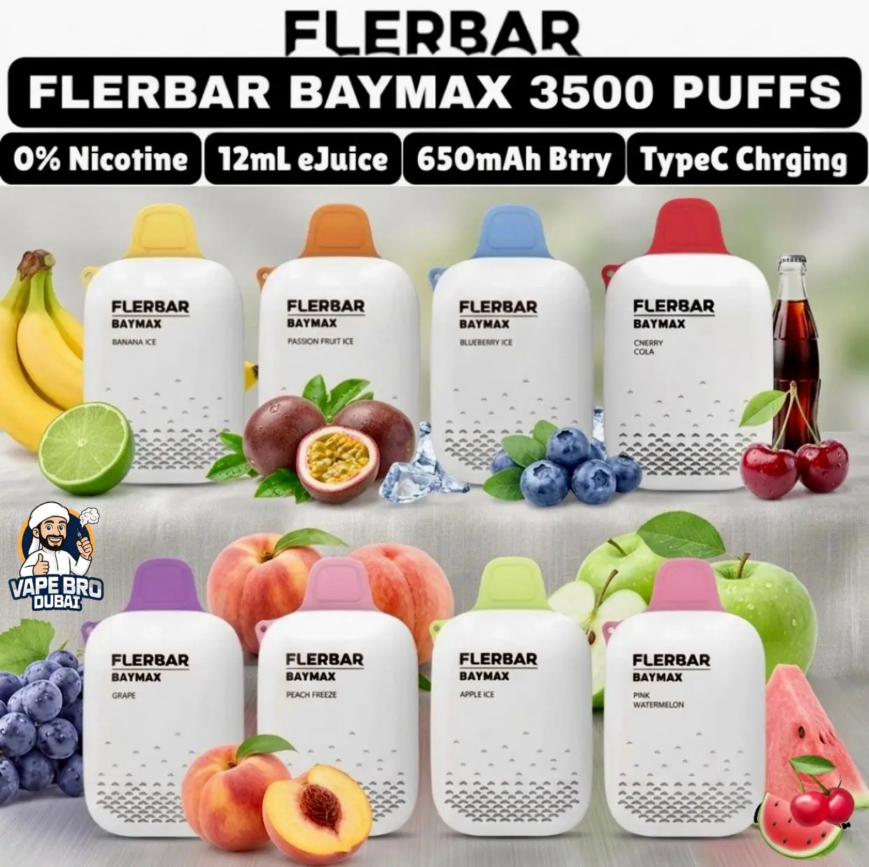 Flerbar Baymax 3500 Puffs Zero Nicotine Vape Dubai